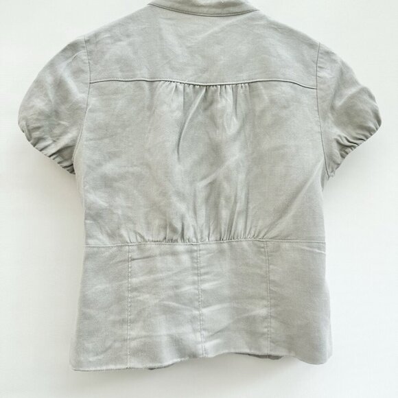 RW & CO Women’s Vintage Grey Jacket Short Sleeve Ruffled Collar 100% Ramie Large - Picture 2 of 15